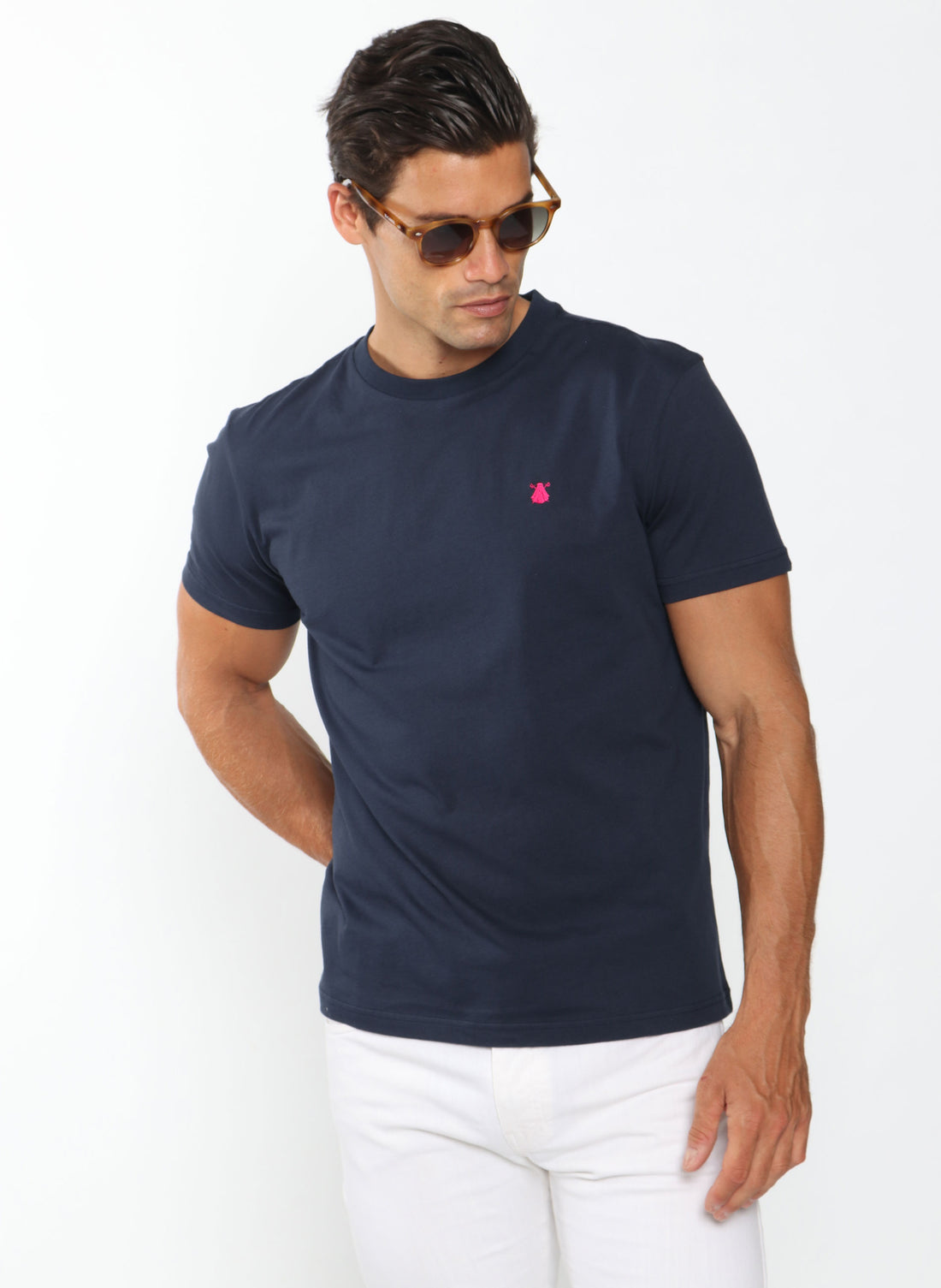 T-shirt teint en pièce bleu marine pour hommes