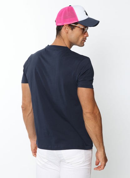 Navy Blue Men's T-shirt Pink Logo