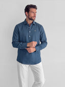 Polera Azul Denim Lino Hombre