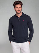 Polo Azul de Punto Manga Larga Hombre