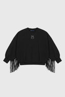 Sudadera Negra Flecos Mujer