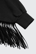 Sudadera Negra Flecos Mujer
