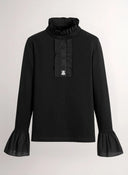 Blusa Cuello Volantes Negra Mujer