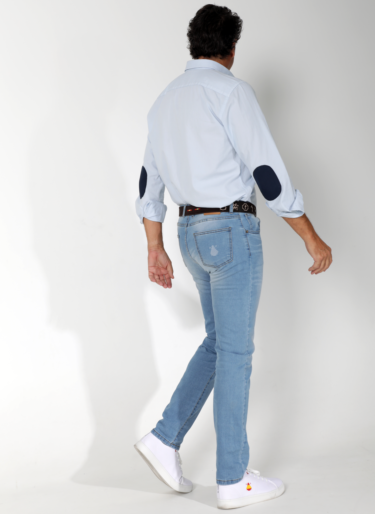 Camisa Celeste Coderas Azul Marino Hombre