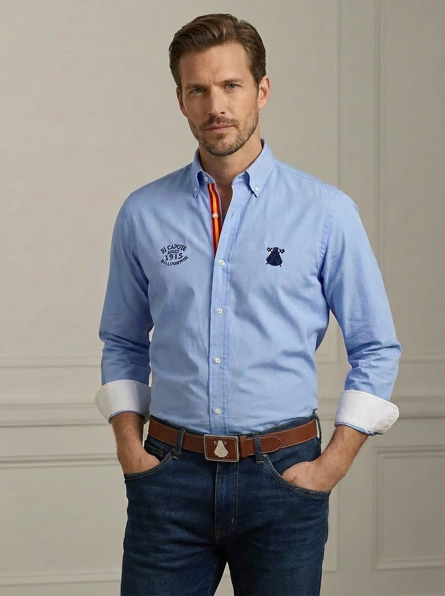 Camisa Regata España Azul Oxford Hombre