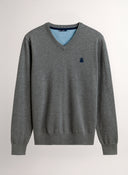Jersey Hombre Cuello Pico Gris Coderas Azules