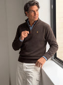 Jersey Marrón Lambswool Cuello Cremallera Hombre
