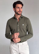 Camisa Verde Kaki Punto Piqué Seda Hombre