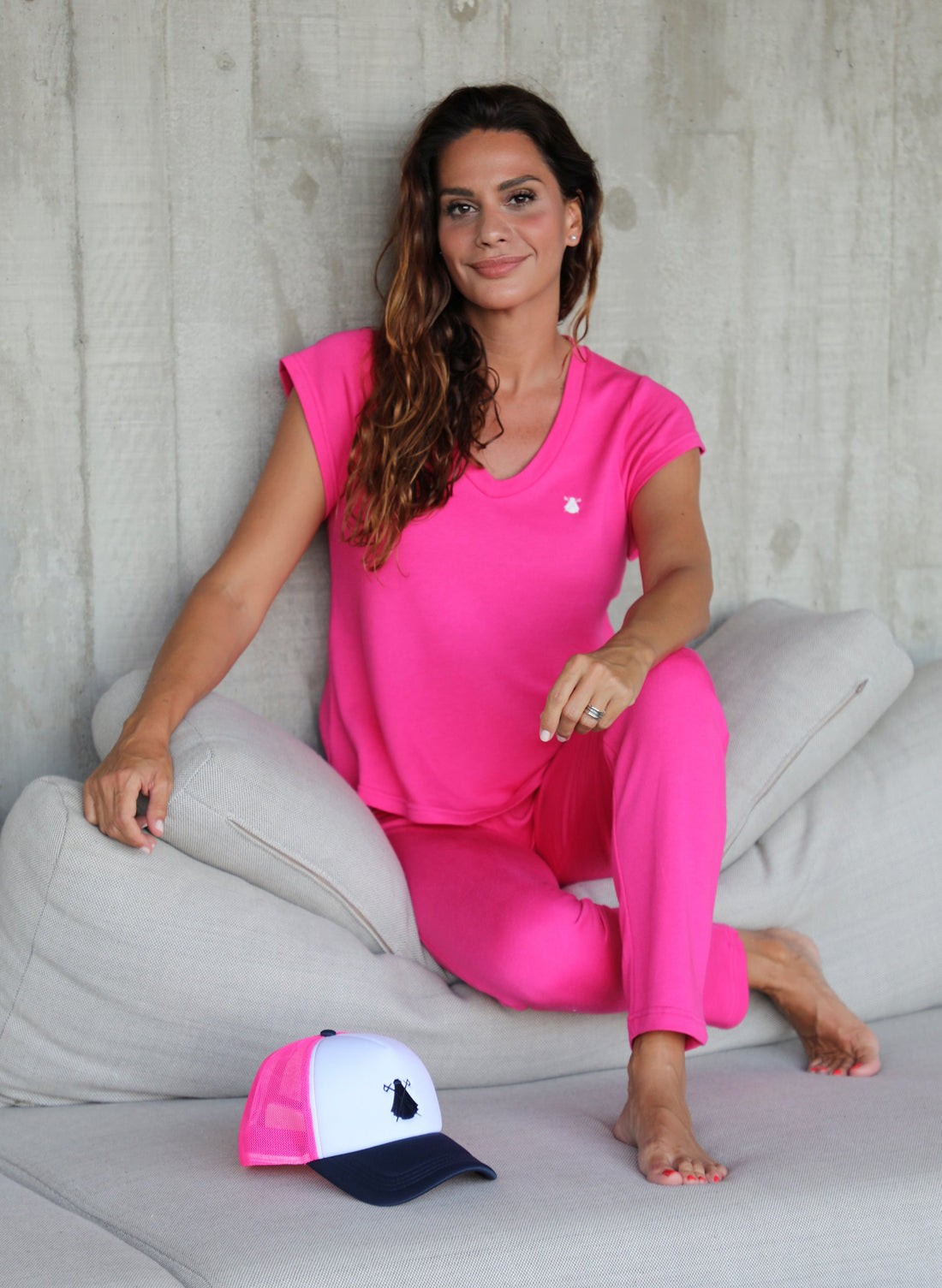 Camiseta Rosa Capote Mujer Cuello Pico