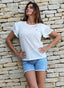 T-shirt Femme Blanc Viscose Manches Doubles Volants