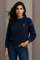 Jersey Marino Ribetes Contraste Mujer