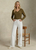 Pantalón Blanco Vaquero pierna Ancha Mujer