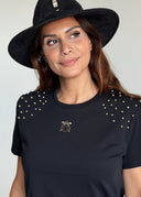 Camiseta Negra Perlas Mujer
