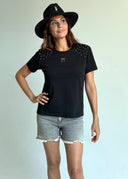 Camiseta Negra Perlas Mujer