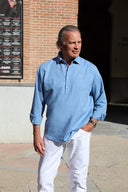 Polera Azul Denim Lino Hombre