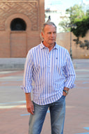 Polera Raya Ancha Azul Lino Hombre