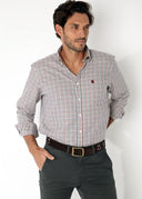 Camisa Beige Bolsillo Cuadro Caza Hombre