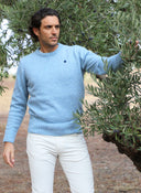Jersey Celeste Jaspeado Cuello Caja Hombre