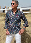 Camisa Azul Flores Estampadas Hombre