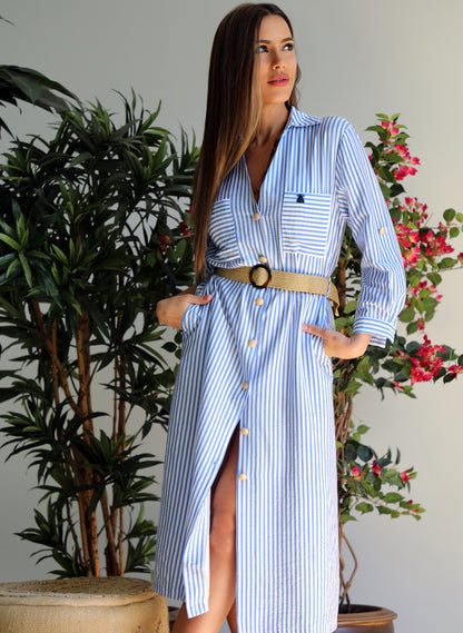 Robe Blanche Multi Rayures Bleues Femme