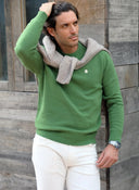Jersey Lambswool Verde Cuello Caja Hombre