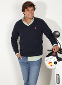 Jersey Lambswool Azul Marino Pico Hombre