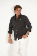 Camisa Gris Oscura Sarga Cuello Italiano Hombre