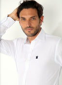 Camisa Blanca Raya Celeste Hombre