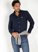 Camisa Azul Marino Oxford Cuello Botón Hombre