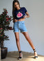 Short en denim avec logo brodé pour femme 