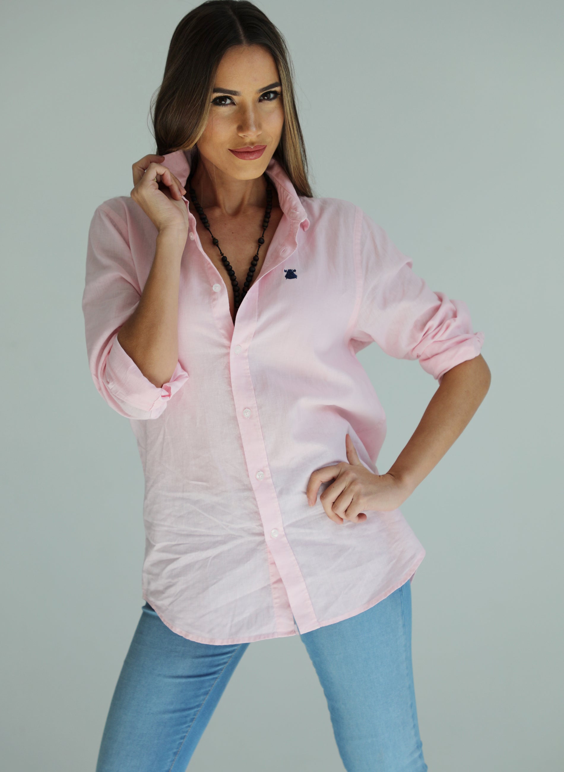 Chemise oversize en lin rose pâle pour femme