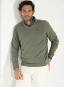 Jersey Cuello Pico Verde Algodón Hombre