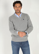 Jersey Cuello Pico Gris Algodón Hombre