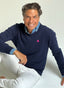 Navy Blue Sweater with Pink Elbow Pads for Man