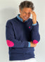 Navy Blue Sweater with Pink Elbow Pads for Man