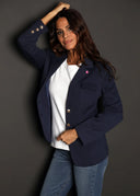 Americana Azul Botones Dorados Mujer