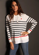 Sudadera Blanca  Rayas Azules Punto Mujer