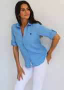 Camisa 100% Lino Azul Añil Mujer