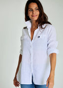 Camisola Blanca Bolsillos Lino Mujer