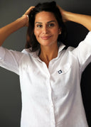 Camisola Blanca Bolsillos Lino Mujer