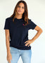Camiseta Azul  capote rosa Mujer