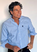 Camisa Azul Oxford Raya Blanca Hombre