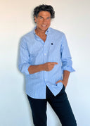 Camisa Azul Oxford Raya Blanca Hombre