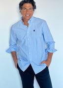 Camisa Azul Oxford Raya Blanca Hombre