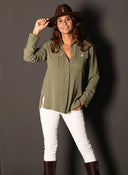 Oversized Khaki Shirt with Two Pockets for Women