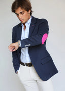 Americana Hombre Azul Coderas Rosas