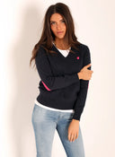 Jersey Mujer Azul Marino de Pico con Coderas