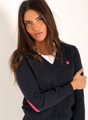 Jersey Mujer Azul Marino de Pico con Coderas