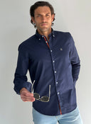 Camisa Azul Marino Cinta España Cuello Botón Hombre