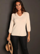 Jersey Camel Cuello Pico Mujer